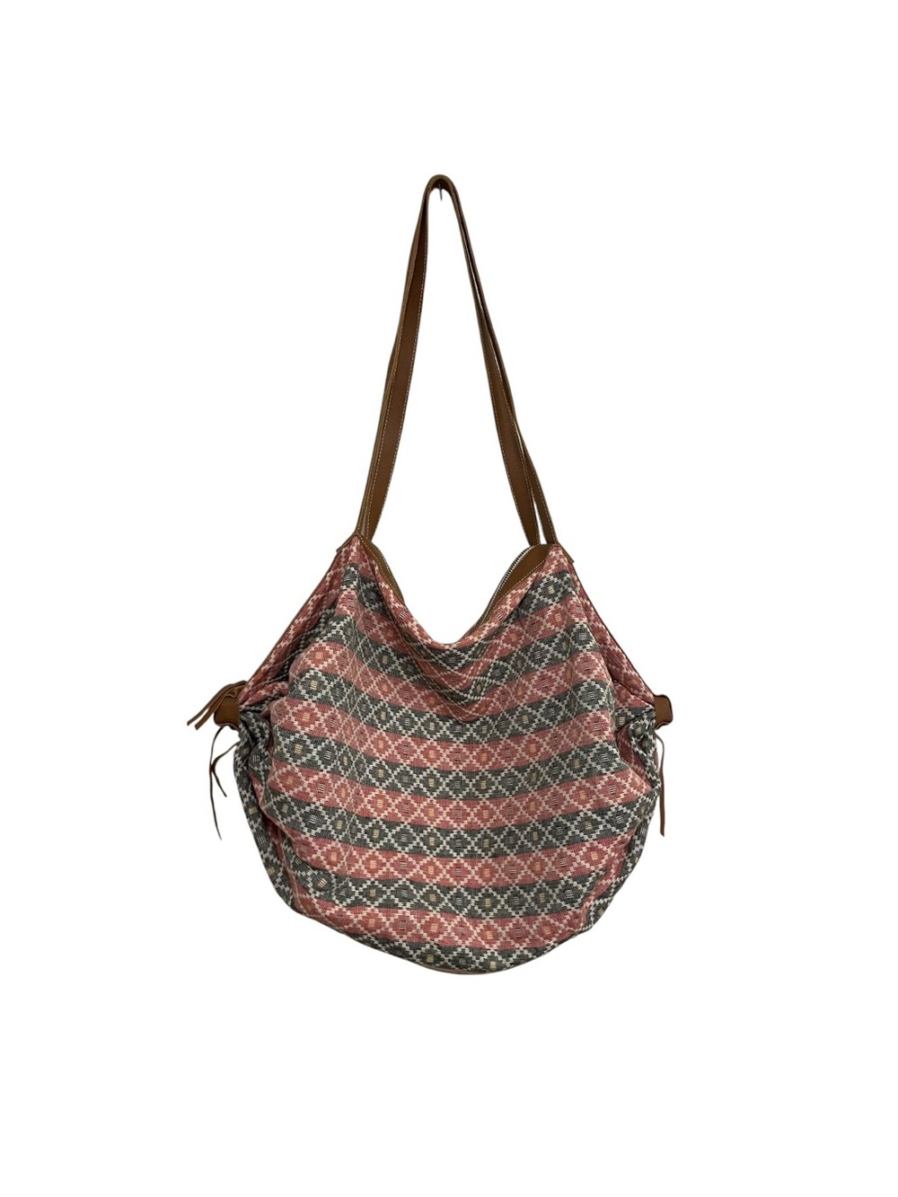 Noonday Collection Boho Large Cotton Leather Overnight Shoulder Bag Geometric